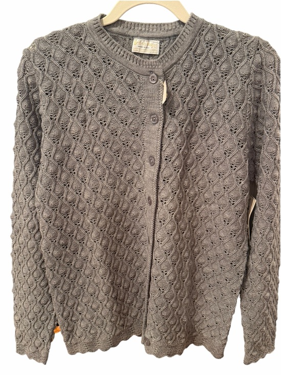 British Vogue Sweaters - Vintage British Vogue Gray Pointelle Cardigan XL Made in USA